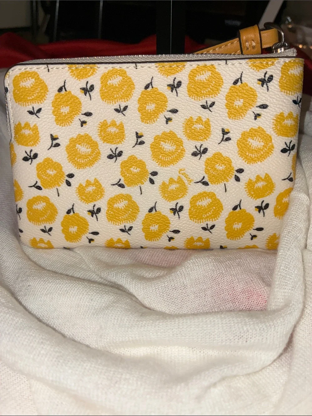 COACH White Floral Zip Wallet with Yellow Flowers